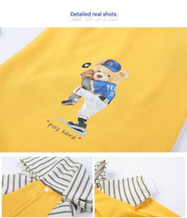 Autumn/Winter Dog Clothes - Yellow Hoodie with Striped Hood & Baseball Bear (Size - M)