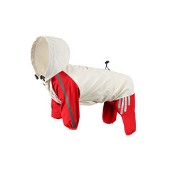 Colorblock (Beige red) Dog Raincoat - Waterproof with Hood and Reflective Strips (Size L)