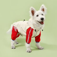 Colorblock (Beige red) Dog Raincoat - Waterproof with Hood and Reflective Strips (Size XL)