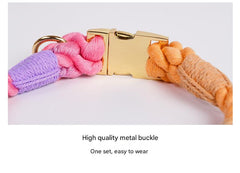 Handmade Rope Dog Collar and Leash Set - Colorful Woven Cotton Cotton (Dark Gray - Size XL)