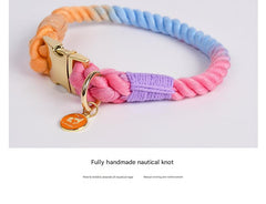 Handmade Rope Dog Collar and Leash Set - Colorful Woven Cotton Cotton (Dark Gray - Size L)