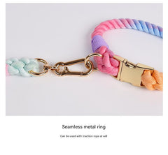Handmade Rope Dog Collar and Leash Set - Colorful Woven Cotton Cotton (Dark Gray - Size M)