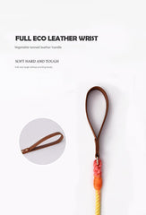 Premium Leather Pet Collar and Leash - Soft, Strong Braided Rope (Navy blue - Size S)