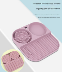 2 Pcs Blue 3-in-1 Silicone Pet Slow Feeder & Lick Mat with Water Bowl - Non-Slip Design for Dogs & Cats