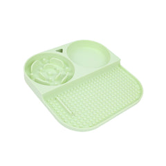 2 Pcs Green 3-in-1 Silicone Pet Slow Feeder & Lick Mat with Water Bowl - Non-Slip Design for Dogs & Cats