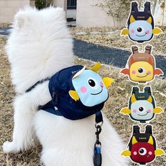 Dark Blue Adorable Monster Pet Backpack Harness - Small Dog & Cat Treat Pouch with Poop Bag Dispenser