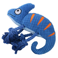 2 Pcs Blue Interactive Plush Chameleon Dog Toy with Squeaker & Rope Legs - Durable Chew Toy for Medium/Large Dogs, Teeth Cleaning Texture, Machine Washable (10.2in)