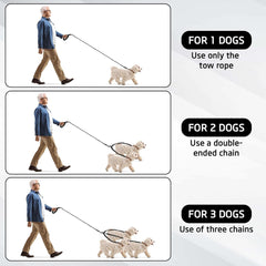 Black 3-in-1 Tangle-Free Dog Leash for 1-3 Dogs - Heavy Duty Bungee Coupler with Reflective Stitching & Padded Handle