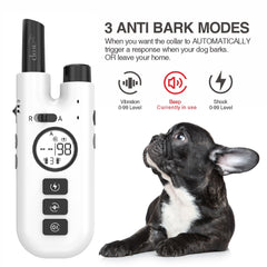 Professional 2-in-1 Dog Training & Anti-Bark Collar with Remote - Rechargeable, 3 Modes & 0-99 Levels(white)