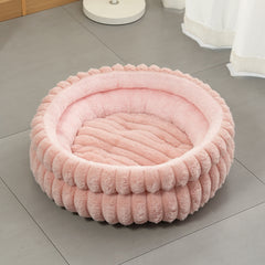 Pink Plush Round Pet Bed with Removable Cushion M Size, Thickened Warm Dog and Cat Nest for Small to Medium Pets, Cozy and Soft Sleeping Space for Home Use
