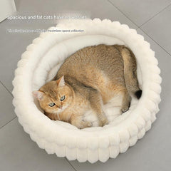 Pink Plush Round Pet Bed with Removable Cushion M Size, Thickened Warm Dog and Cat Nest for Small to Medium Pets, Cozy and Soft Sleeping Space for Home Use