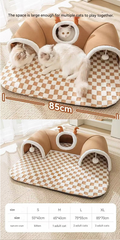 Grey L size Cat Tunnel Bed House 4-Season Universal Removable Washable U-Shaped Cat Cave with Multi-Entrance, Plush Hideaway Pet Nest with Detachable Mat for Indoor Cats, Non-Slip Bottom, Multi-Cat Friendly