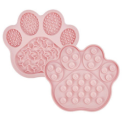 Pink Silicone Slow Feeder Lick Mat for Dogs and Cats - Paw Shaped Non Slip Pet Bowl with Suction Cups - BPA Free, Dishwasher Safe, Freezer Safe, Anxiety Relief, Easy Clean, 20x17cm - Pink, Brown, Yellow
