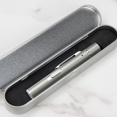 Grey and black Metal Laser Cat Toy Pen Set - 2 Piece USB Rechargeable 3-in-1 Laser Pointer with UV Light and LED Torch in Gift Tin Box