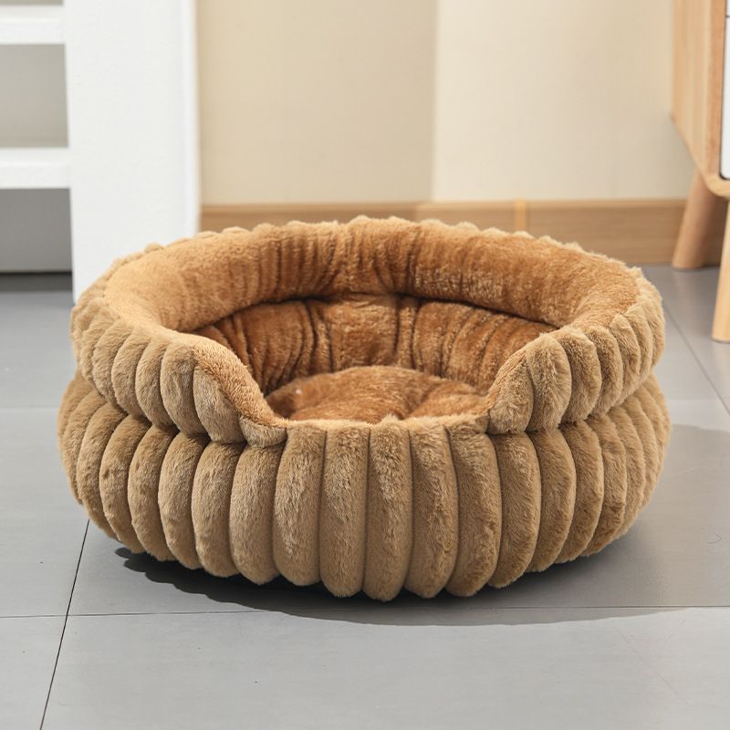 Coffee Plush Round Pet Bed with Gap Entry & Removable Cushion S Size - Thickened Warm Anti Slip Cats and Dogs Donut Nest for All Seasons, Cozy and Soft Sleeping Bed for Home Use, M Size 50*50*15CM
