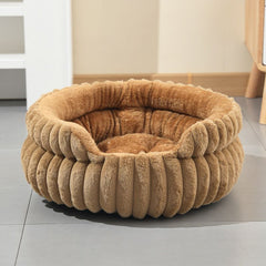 Coffee Plush Round Pet Bed with Gap Entry & Removable Cushion S Size - Thickened Warm Anti Slip Cats and Dogs Donut Nest for All Seasons, Cozy and Soft Sleeping Bed for Home Use, XL Size 70*70*20CM