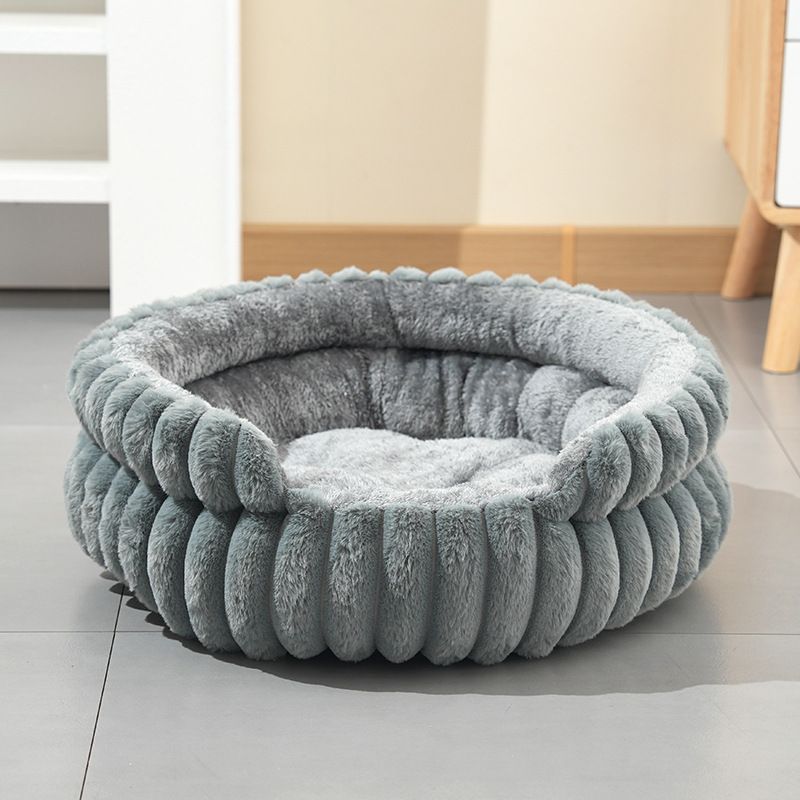 Grey Plush Round Pet Bed with Gap Entry & Removable Cushion S Size - Thickened Warm Anti Slip Cats and Dogs Donut Nest for All Seasons, Cozy and Soft Sleeping Bed for Home Use, M Size 50*50*15CM