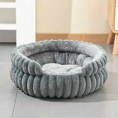 Grey Plush Round Pet Bed with Gap Entry & Removable Cushion S Size - Thickened Warm Anti Slip Cats and Dogs Donut Nest for All Seasons, Cozy and Soft Sleeping Bed for Home Use, M Size 50*50*15CM