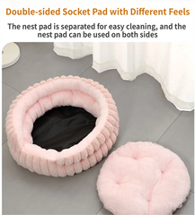 Grey Plush Round Pet Bed with Gap Entry & Removable Cushion S Size - Thickened Warm Anti Slip Cats and Dogs Donut Nest for All Seasons, Cozy and Soft Sleeping Bed for Home Use, L Size 60*60*15CM