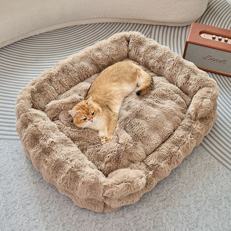 Brown Bubble Plush Pet Sofa Bed with Removable Cushion M Size 70*55*23 cm – Ultra-Soft Winter Thickened Warm Pet Nest with Raised Bolster Edges, Washable Plush Cover and Non-Slip Base, Cozy and Soft Sleeping Space for Dog & Cat Home Use