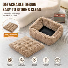 Brown Bubble Plush Pet Sofa Bed with Removable Cushion M Size 70*55*23 cm – Ultra-Soft Winter Thickened Warm Pet Nest with Raised Bolster Edges, Washable Plush Cover and Non-Slip Base, Cozy and Soft Sleeping Space for Dog & Cat Home Use